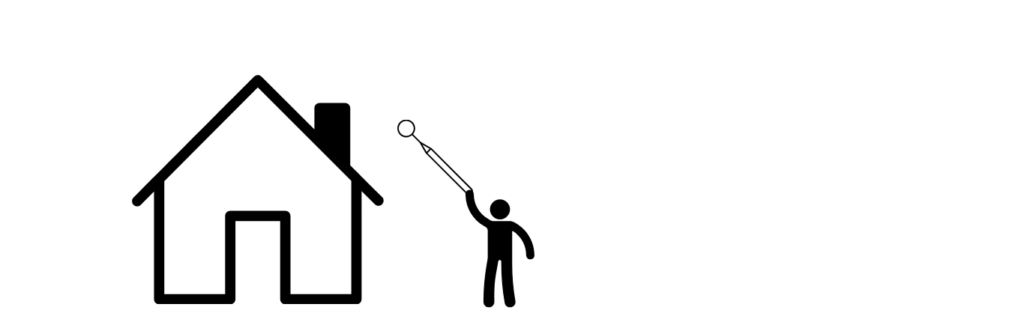 雨どいつまりをチェックしてる絵