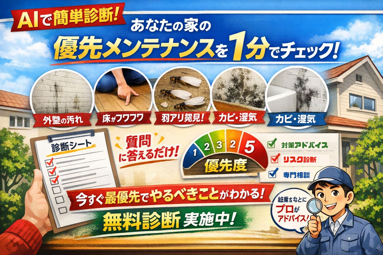 AIに入力するだけ！あなたの家の“優先メンテナンス”が一瞬でわかる無料診断
