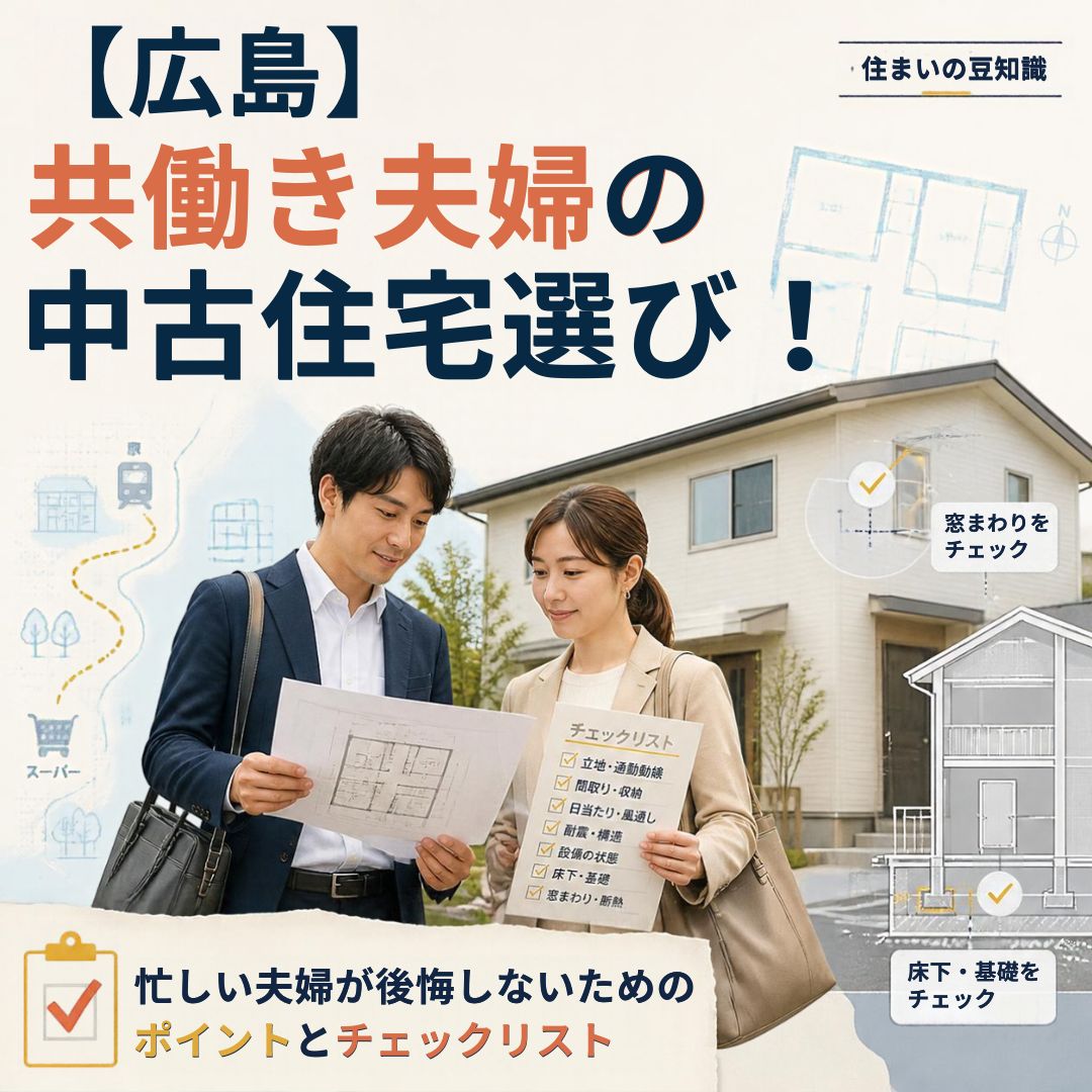 【広島】共働き夫婦の中古住宅選び！忙しい夫婦が後悔しないためのポイントとチェックリスト